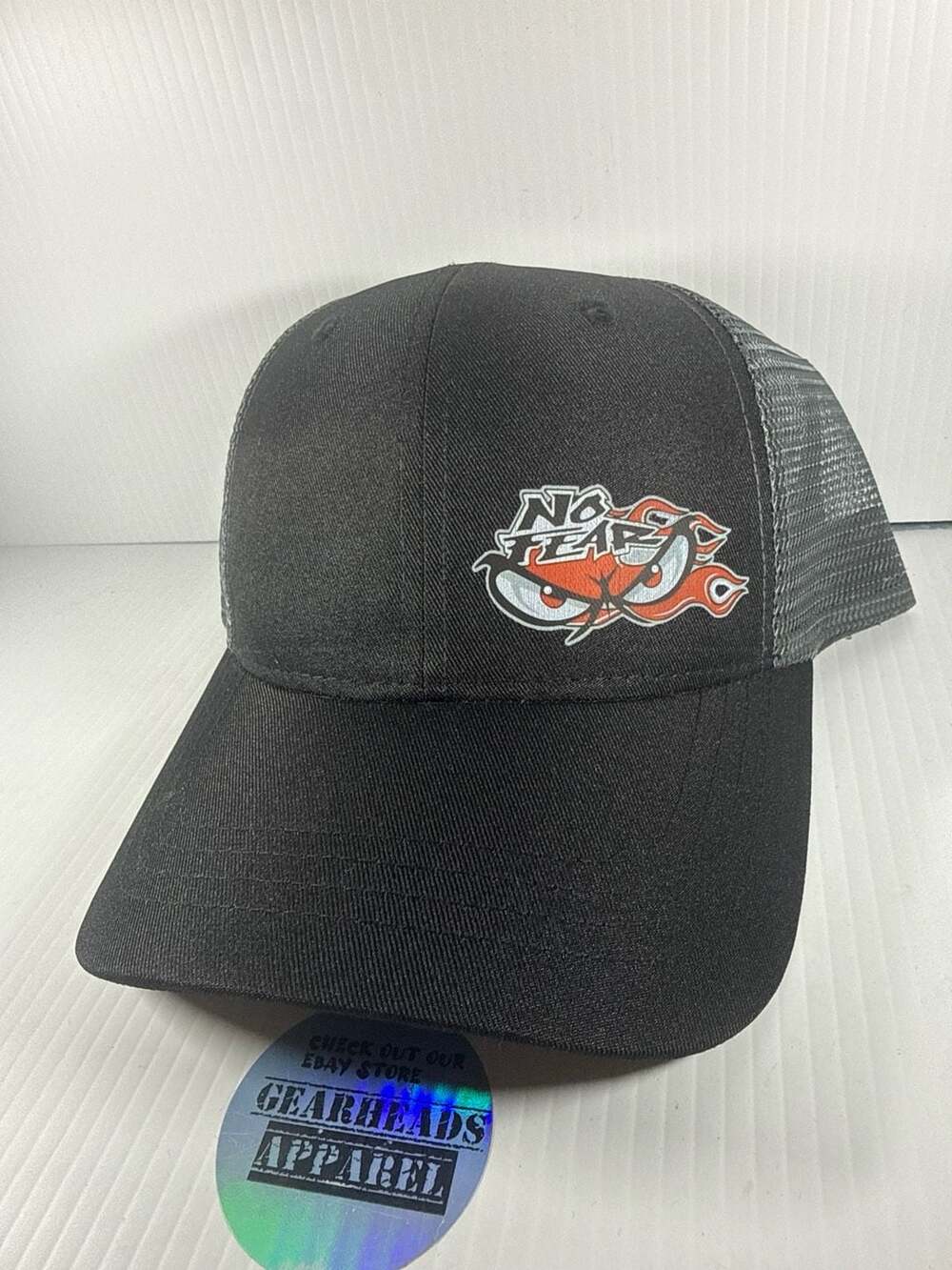 No Fear Vintage Style Flame Eyes Mesh Trucker Snapback Hat Black/gray mesh